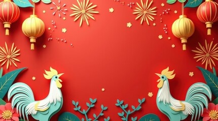 Obraz premium Chinese new year celebration banner design festive environment colorful elements artistic viewpoint