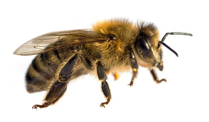 bee or honeybee in Latin Apis Mellifera on white