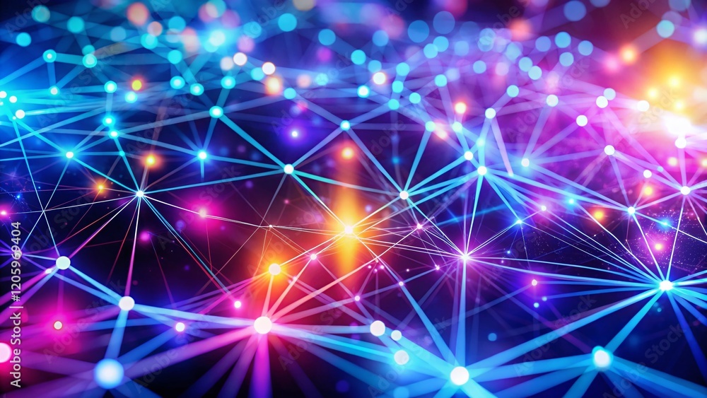 Poster futuristic network connection: bokeh background - abstract technology stock photo
