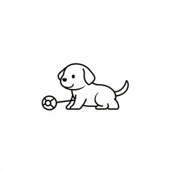 Puppy playing ball, white background, simple illustration, children's book