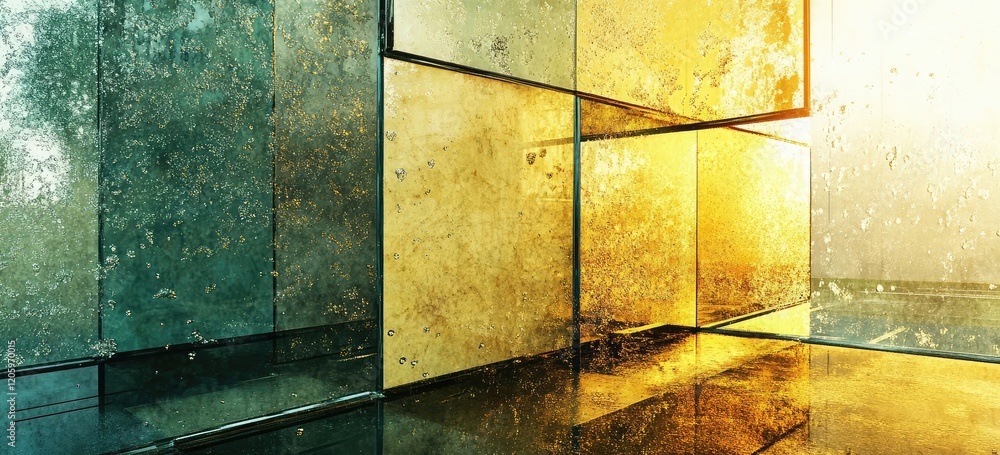 Poster innovative use of glass textures in a captivating abstract setting