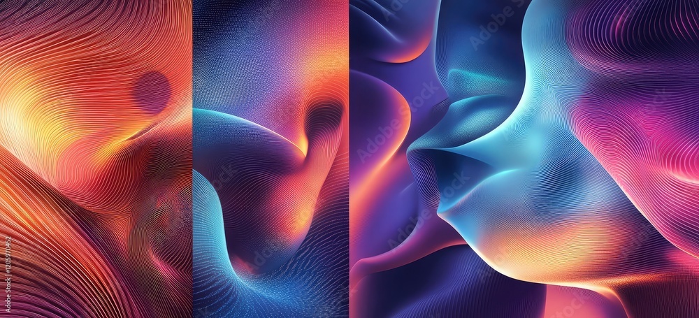 Aufkleber intriguing designs with curved lines and luminous details on soft backgrounds