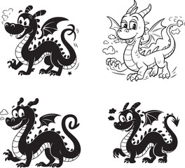 Four Cartoon Dragon Illustrations in Vector Format