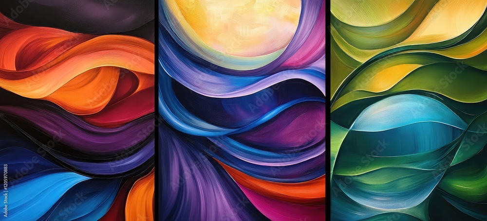 Poster iridescent and abstract themes with a focus on fluid lines