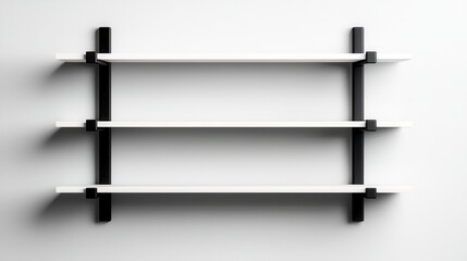 Showcasing minimalist geometric bookshelf design with black rods and white shelves in bright environments
