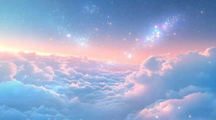 A dreamy sky glowing with soft, magical hues and subtle stars.