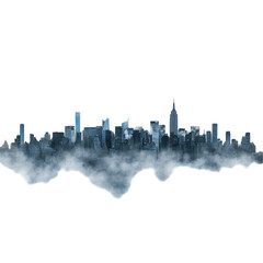 Obraz premium A stunning skyline shrouded in mist, showcasing urban architecture and iconic buildings. transparent background