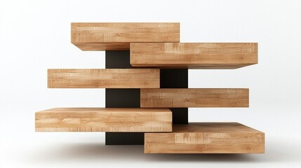 Modern bookshelf asymmetrical wooden panels in contemporary indoor furniture design