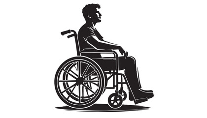 Disabled man wheelchair vector illustration black and white design