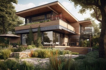 Modern Wood House nestled in Lush Green Foliage