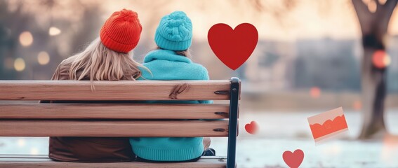 Two Friends Enjoying a Heartfelt Moment on a Park Bench Outdoor Setting Photography Warm Atmosphere