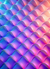 A series of undulating waves create a pattern of repeating curves filled with a gradient of colors ranging from blues to pinks.The smooth, rippling effect evokes a sense of fluid motion and harmony.AI