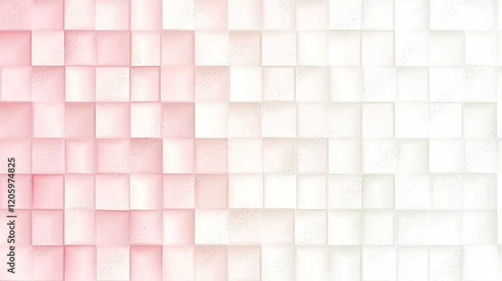 Poster clean, modern seamless pattern with tiny abstract squares, soft gradients from white to pastel pink 