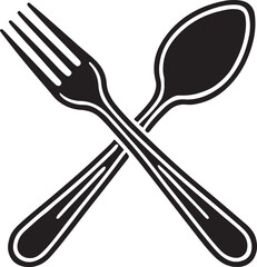 Crossed fork and spoon silhouette vector in EPS format, perfect for restaurant logos, kitchen icons, menu designs, or culinary-themed creative projects.