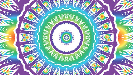 Caleidoscope of beautiful symmetrical flowers colorful gradient. Floral background line art traditional batik ornament dayak design template element. Suitable for fabric, clothing and wallpaper.