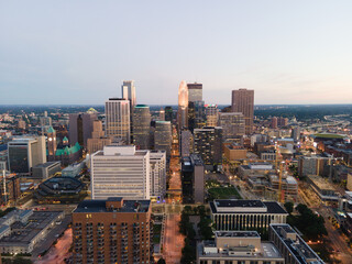 Panoramic view of downtown Minneapolis at dusk