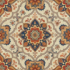 Ornate Floral Mandala Pattern Seamless Vintage Textile Design Intricate Ethnic Motifs Bohemian