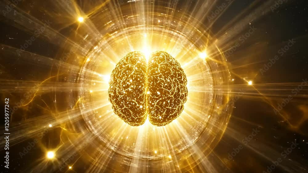 Poster illuminated brain concept representing creativity and consciousness in a cosmic setting