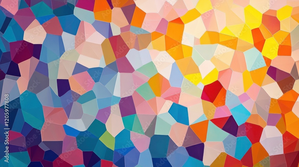 Poster colorful geometric mosaic pattern with varying opacity and bright contrasting shapes