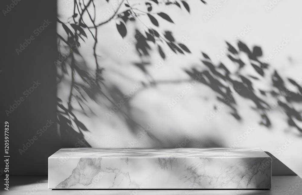 Poster minimalist marble table and tree shadow backdrop for product mockups