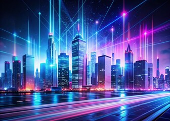 Glowing Abstract Cityscape: Pink, Blue & White Digital Skyline