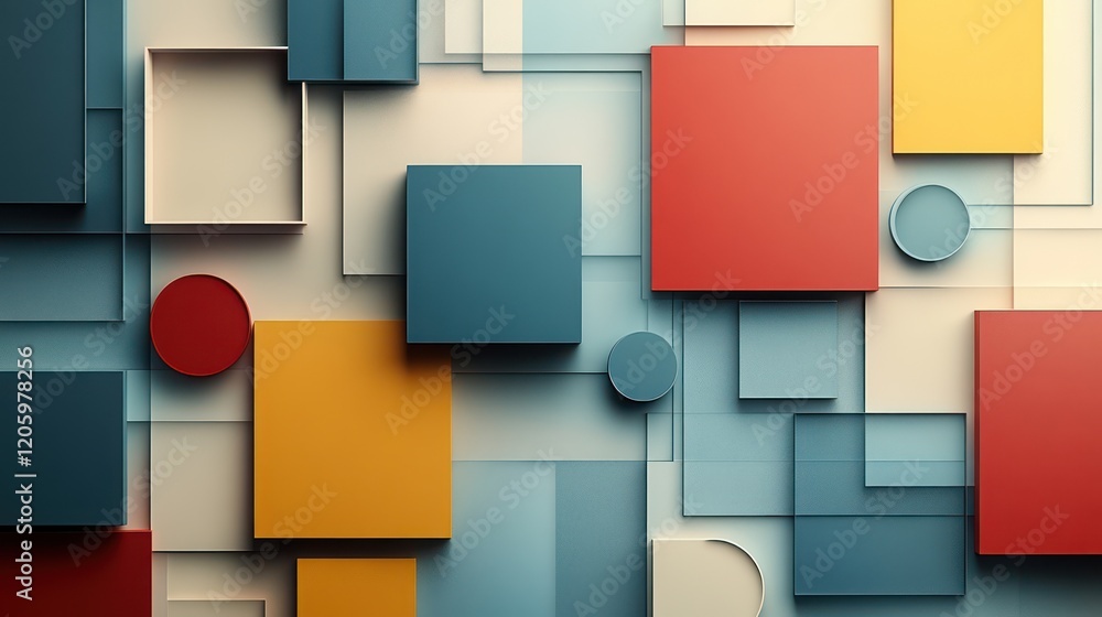 Poster abstract geometric art with colorful overlapping shapes and minimalist design