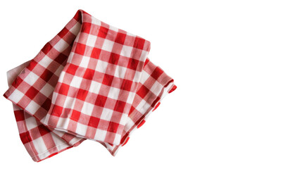 Red checkered napkin, table cloth on transparent background