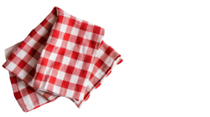 Red checkered napkin, table cloth on transparent background