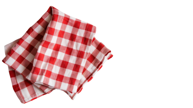 Red checkered napkin, table cloth on transparent background