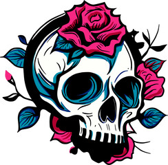 Cinco de Mayo Day of the dead skull vector with roses, detailed elegant design for tattoo or Mexican holiday decor