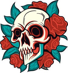 Cinco de Mayo Day of the dead skull vector with roses, detailed elegant design for tattoo or Mexican holiday decor