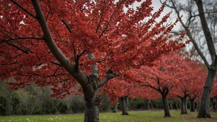 Naklejka premium cherry tree branches - red leaves