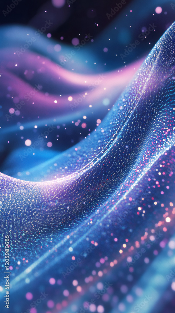 Poster abstract background with flowing particles and bokeh effect creating a colorful and dynamic visual e