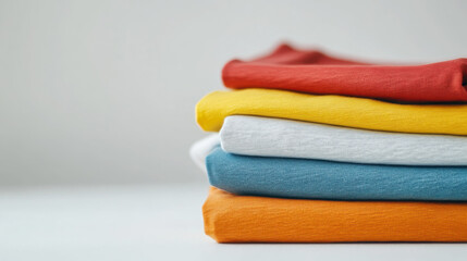 Vibrant stack of folded t-shirts in various colors for fashion and design inspiration