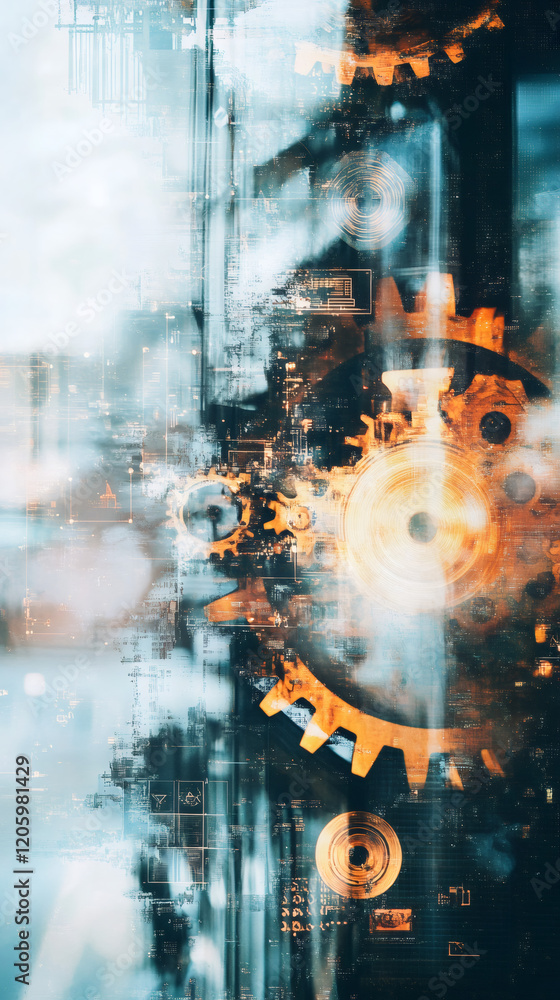 Fototapete gears turning on a circuit board, representing digital transformation and artificial intelligence