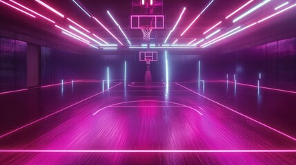 Neon basketball court design with futuristic elements and glowing aesthetics
