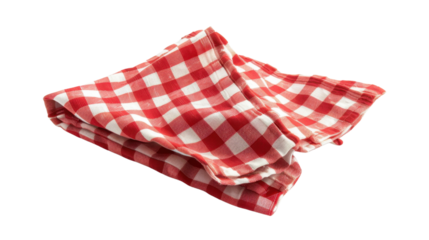 Red checkered napkin, table cloth on transparent background