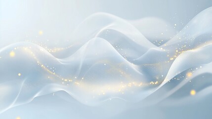 Abstract light blue background with white wavy lines and glowing dots.