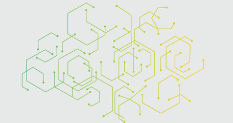 Abstract technology connect background lines and dots with hexagons. Modern hexagons technology concept design background. Vector illustration