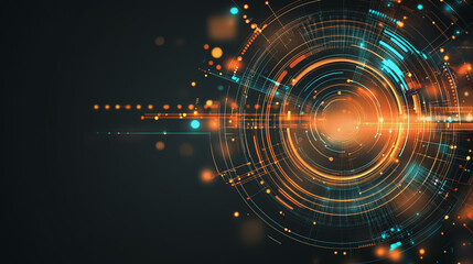 Obraz premium Abstract black background with Colorful circle lines. Digital future technology . Abstract business connection of lines from nodes innovation of communication in the network.