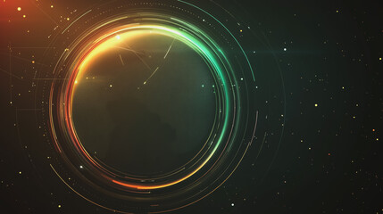 Obraz premium Abstract black background with Colorful circle lines. Digital future technology . Abstract business connection of lines from nodes innovation of communication in the network.