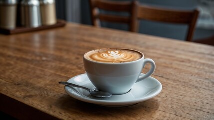 Obraz premium Cup of coffee on wooden table
