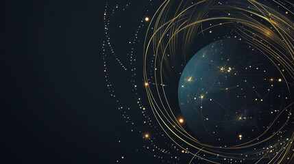 Abstract black background with Colorful circle lines. Digital future technology . Abstract business connection of lines from nodes innovation of communication in the network.