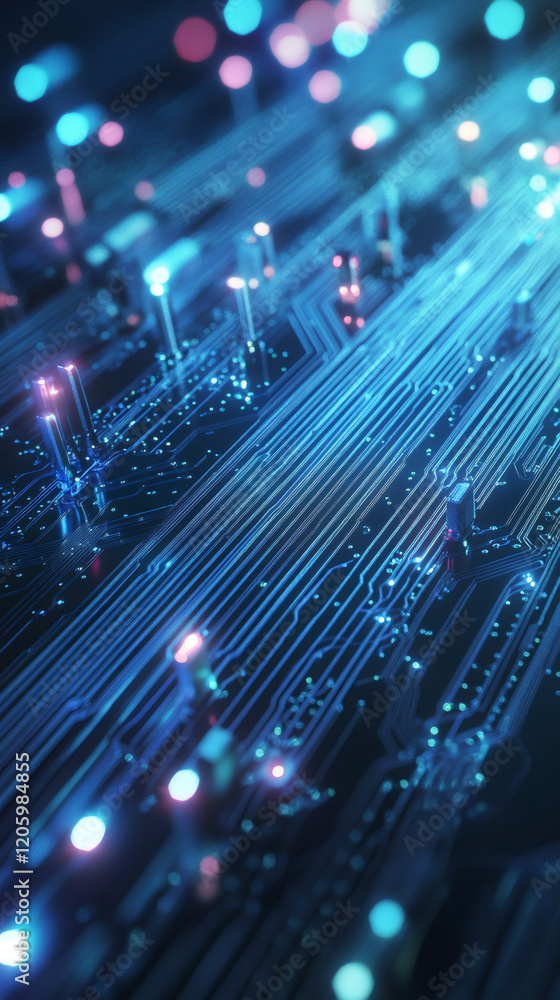 Aufkleber complex electronic pathways illuminate a futuristic circuit board, symbolizing the rapid transfer of