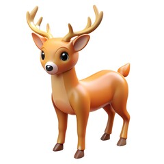 3D-Style Deer Clipart with White Background for Creative Projects