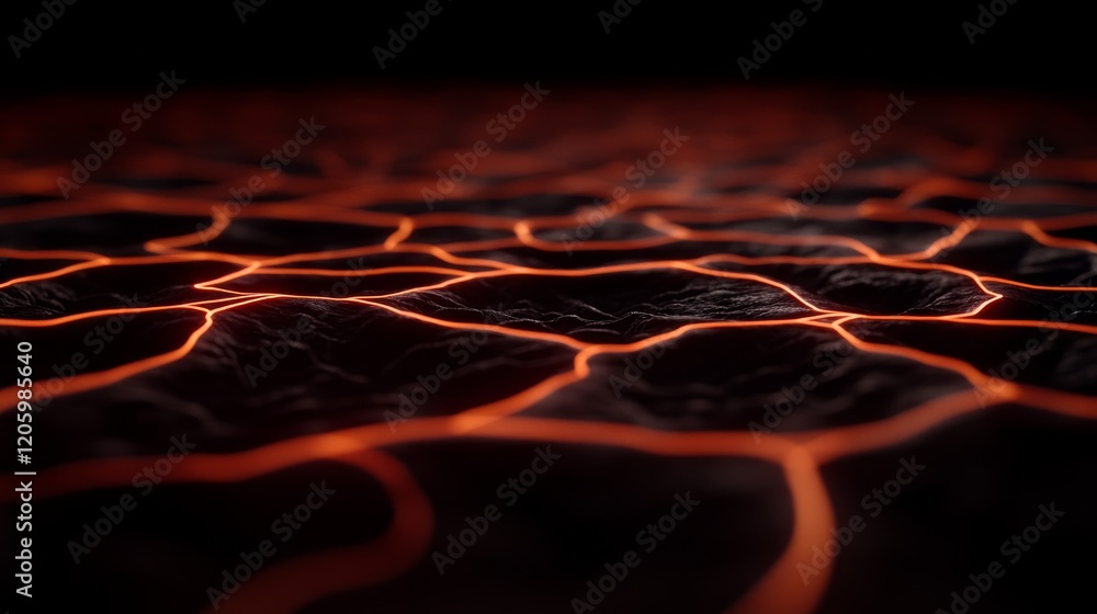 Poster A glowing orange web of interconnected nodes showcases a sleek digital network design on a gradient dark background, offering significant copy space for text