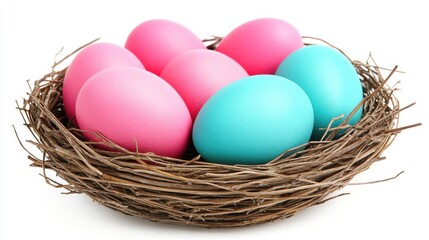 Fototapeta premium Colorful Easter Eggs in Nest Isolated on White Background