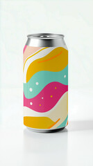 Fototapeta premium Colorful soda can with abstract design captured in bright light perfect for summer refreshment