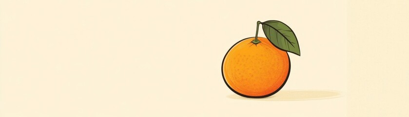 Single Orange Fruit with Leaf on Beige Background - Minimalist Illustration