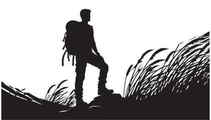Person standing silhouette vector illustration black and white design